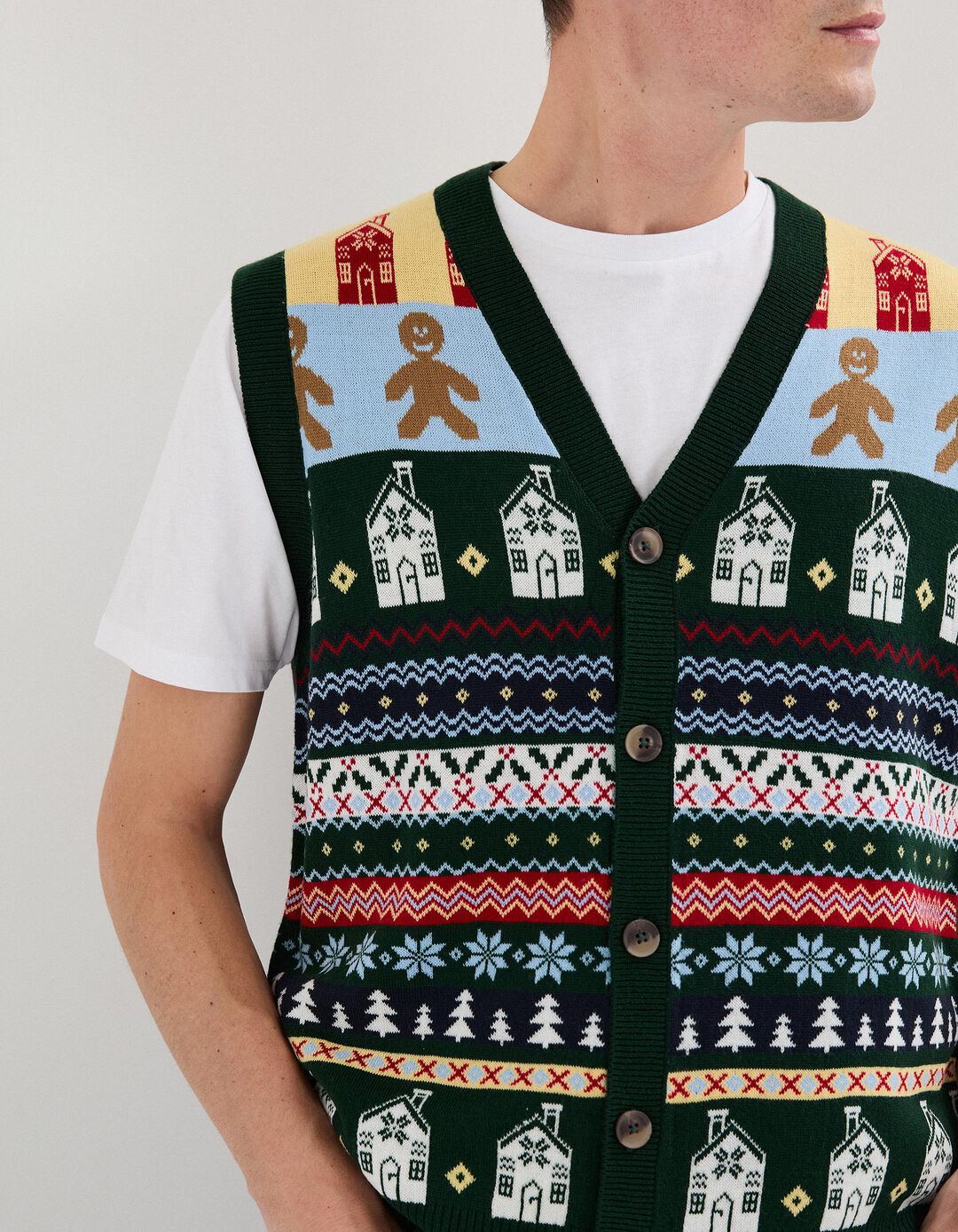 Colete Natal de Malha, Homem, Verde Escuro 