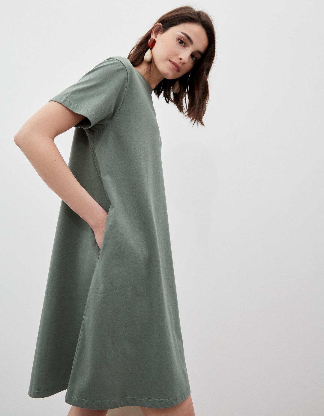 T-shirt dress, Woman, Dark Green