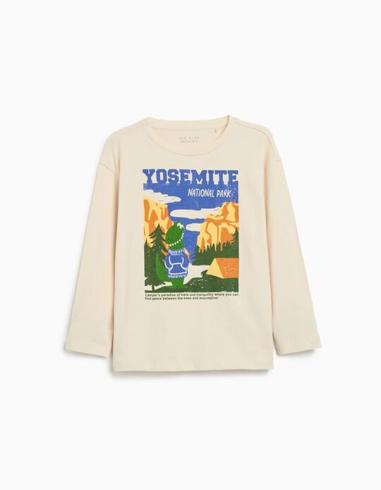 Comprar Online T-shirt de Manga Comprida Estampado, Menino, Bege 