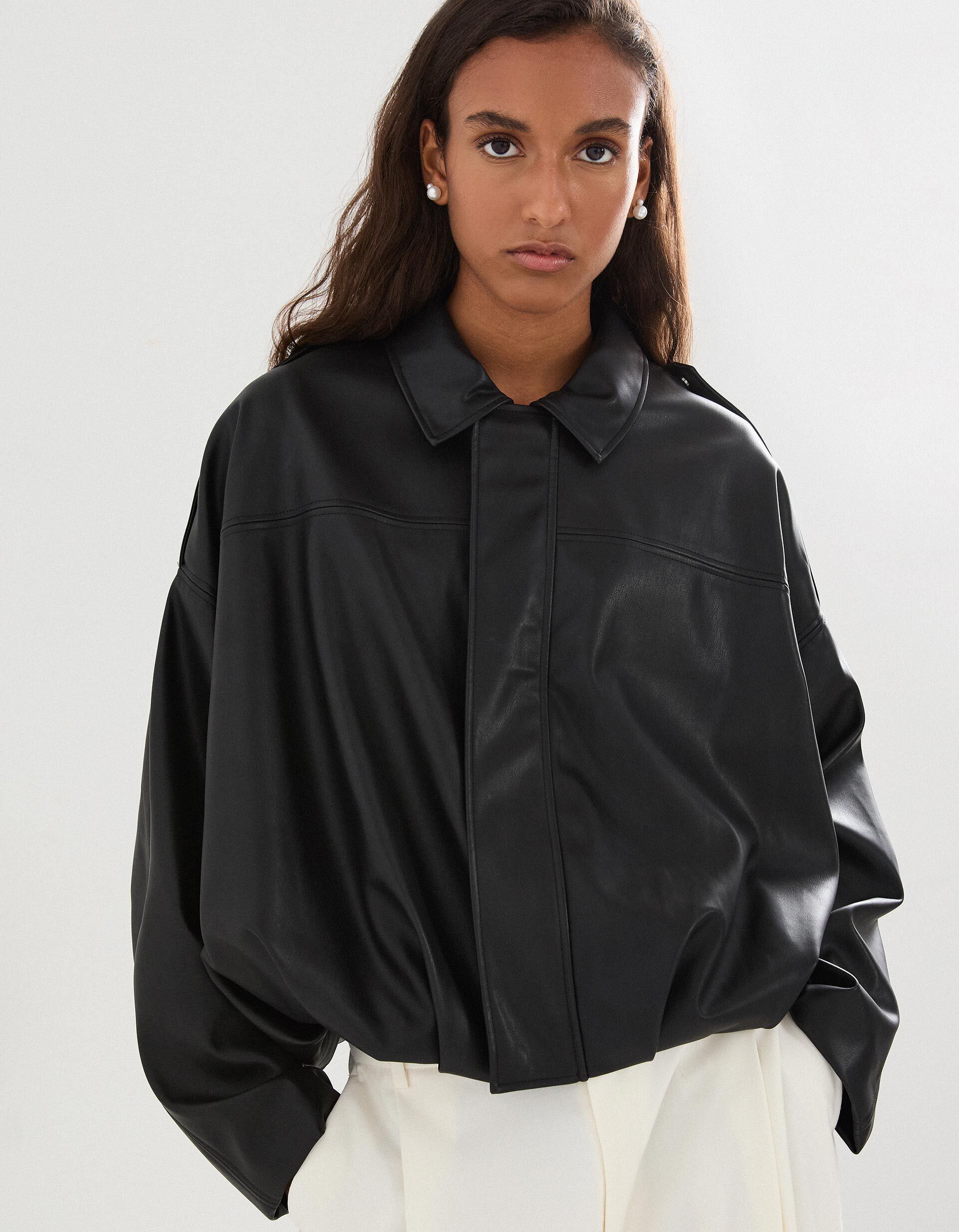 Comprar Online Casaco Bomber Efeito Pele, Mulher, Preto