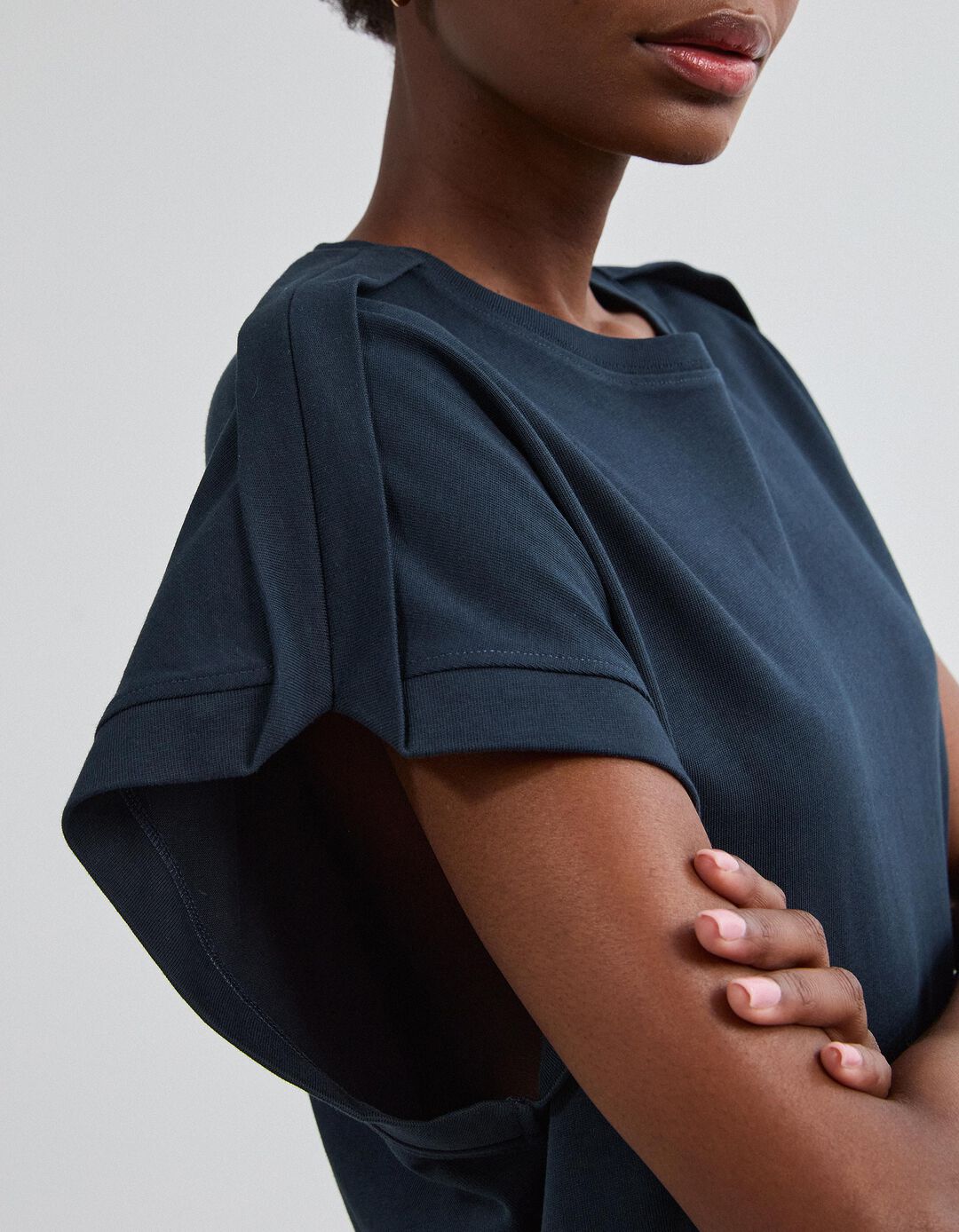 T-shirt Com Detalhe, Mulher, Azul Escuro