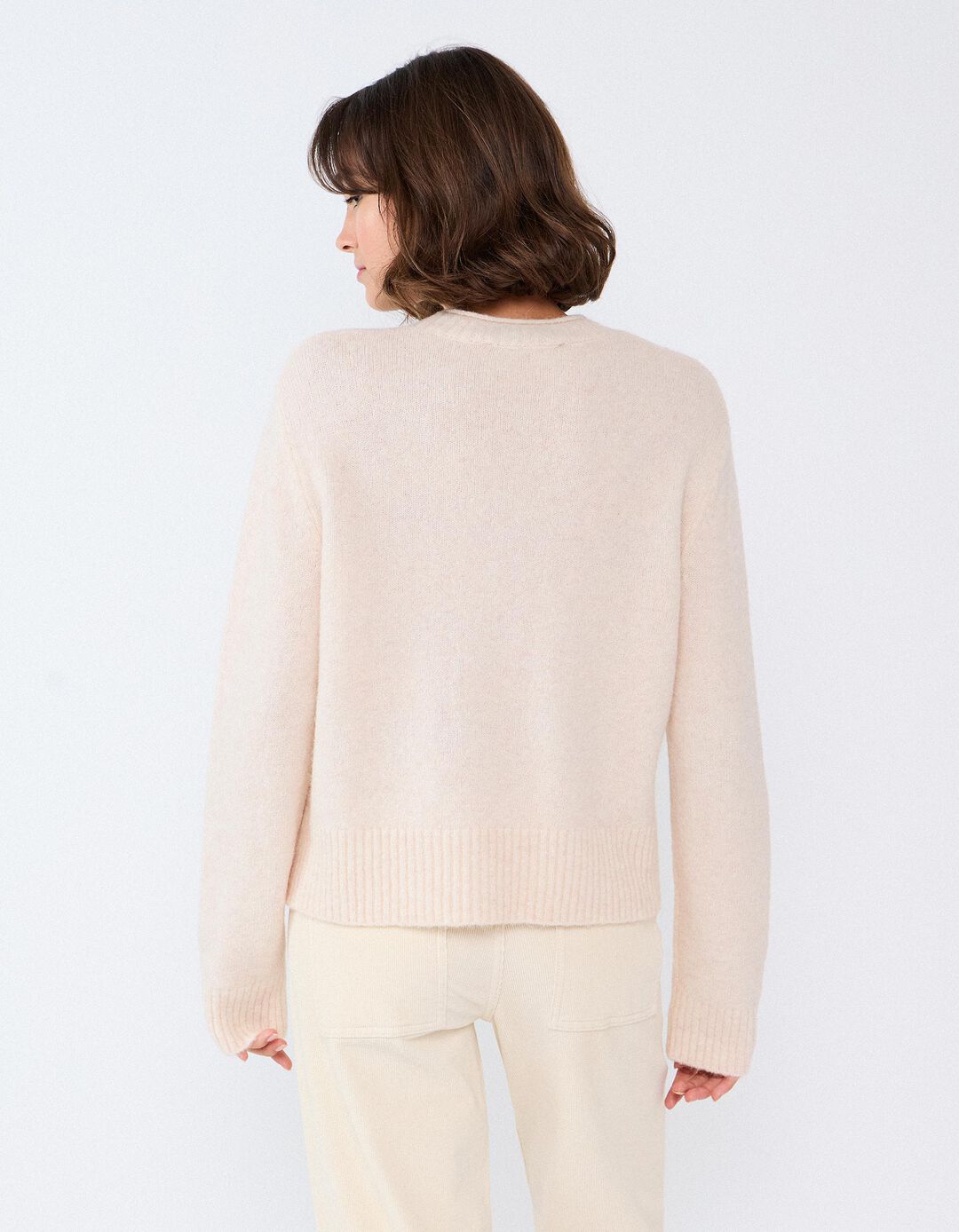 Camisola Em Mistura De L&atilde; E Alpaca, Mulher, Bege Claro