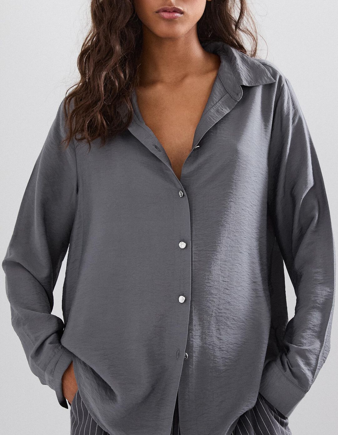 Camisa, Mulher, Cinzento Escuro