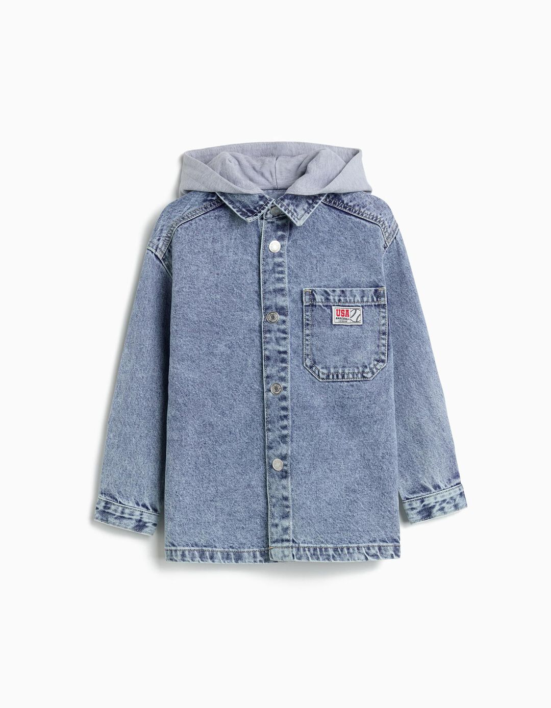 Sobrecamisa de Ganga com Capuz, Menino, Azul Claro