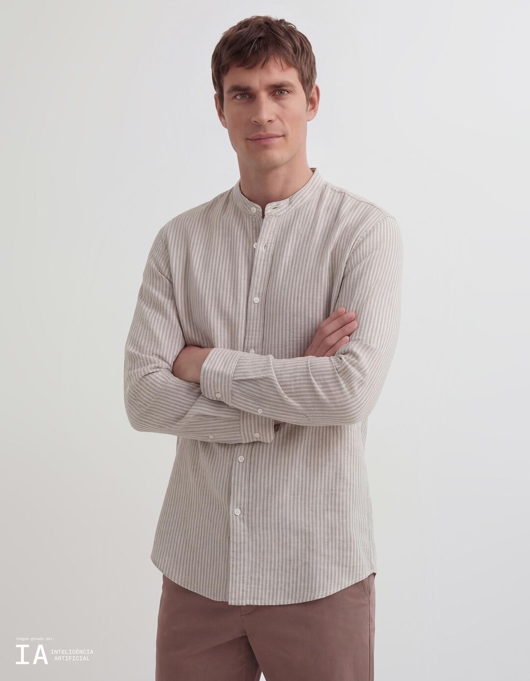 Camisa com Linho, Homem, Bege