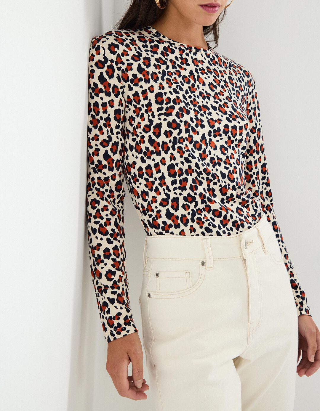 T-shirt de Manga Comprida, Mulher, Bege 