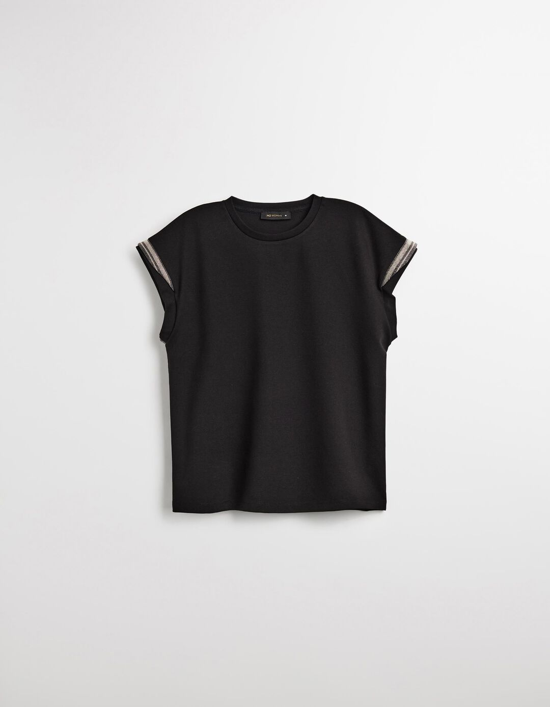 T-shirt com Brilhantes, Mulher, Preto