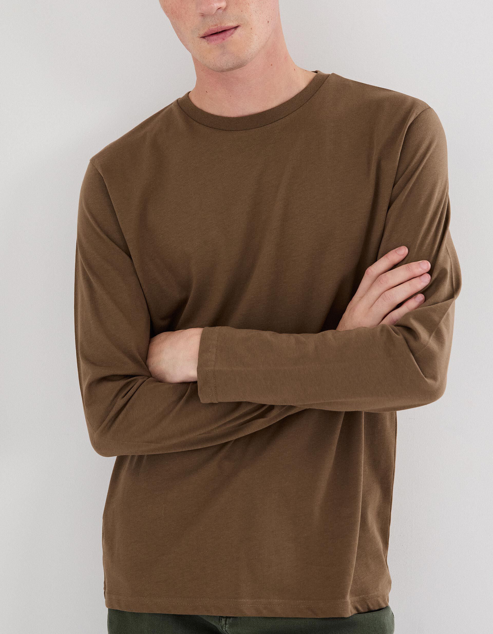 Comprar Online T-shirt de Manga Comprida, Homem, Castanho