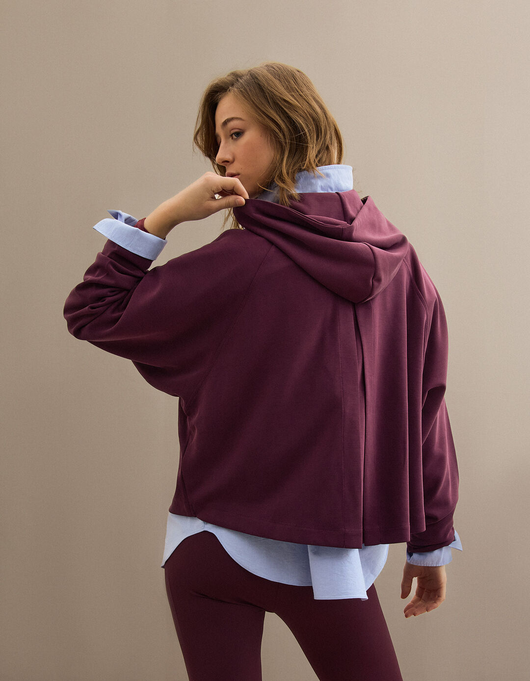 Casaco com Capuz, Mulher, Vermelho Escuro