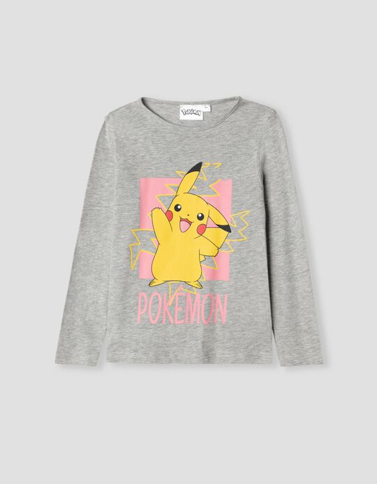 T-shirt Manga Comprida Pokémon, Menina, Cinza