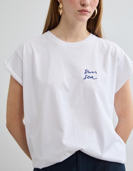 Comprar Online T-shirt Bordado, Mulher, Branco