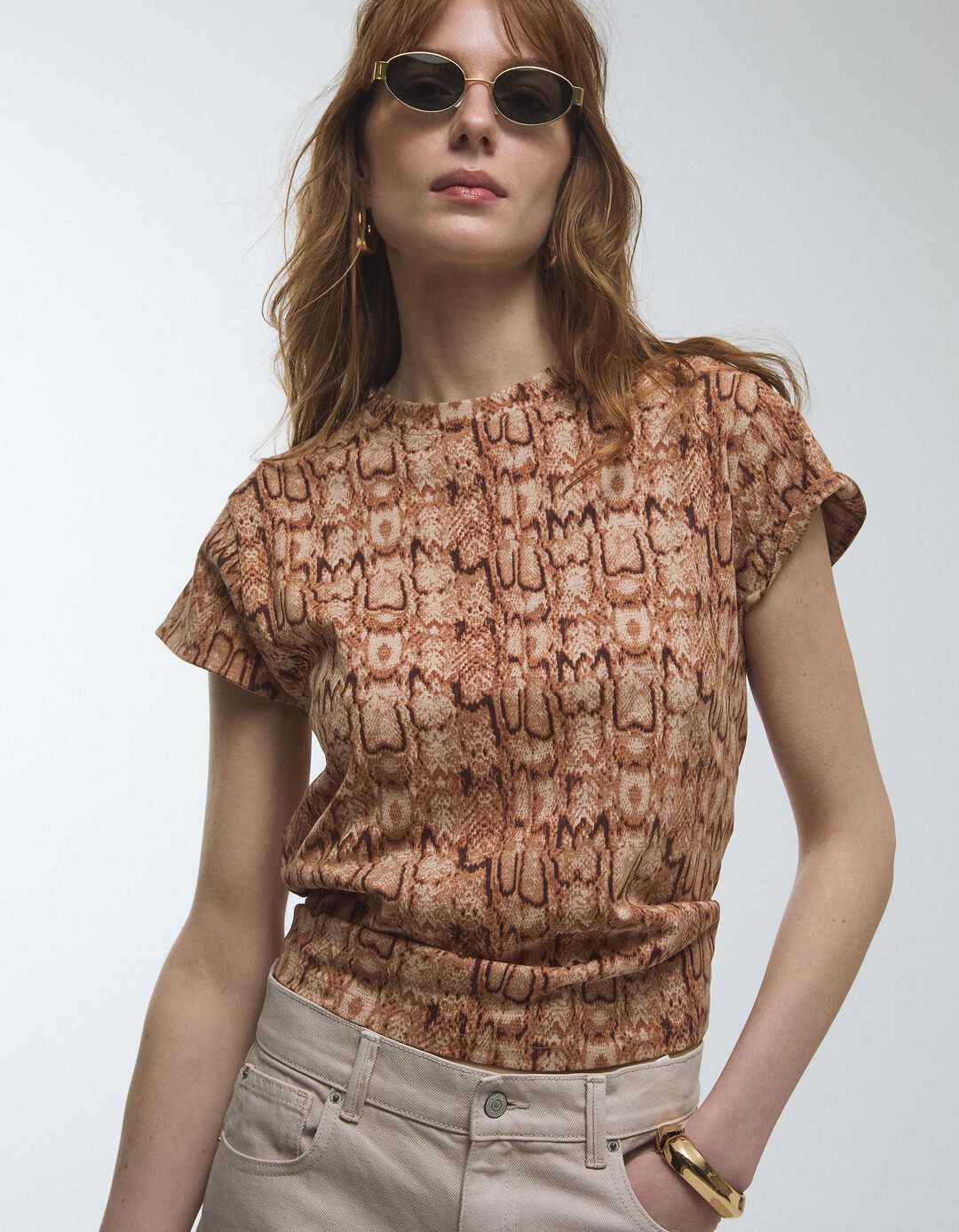 T-shirt Animal Print, Mulher, Bege