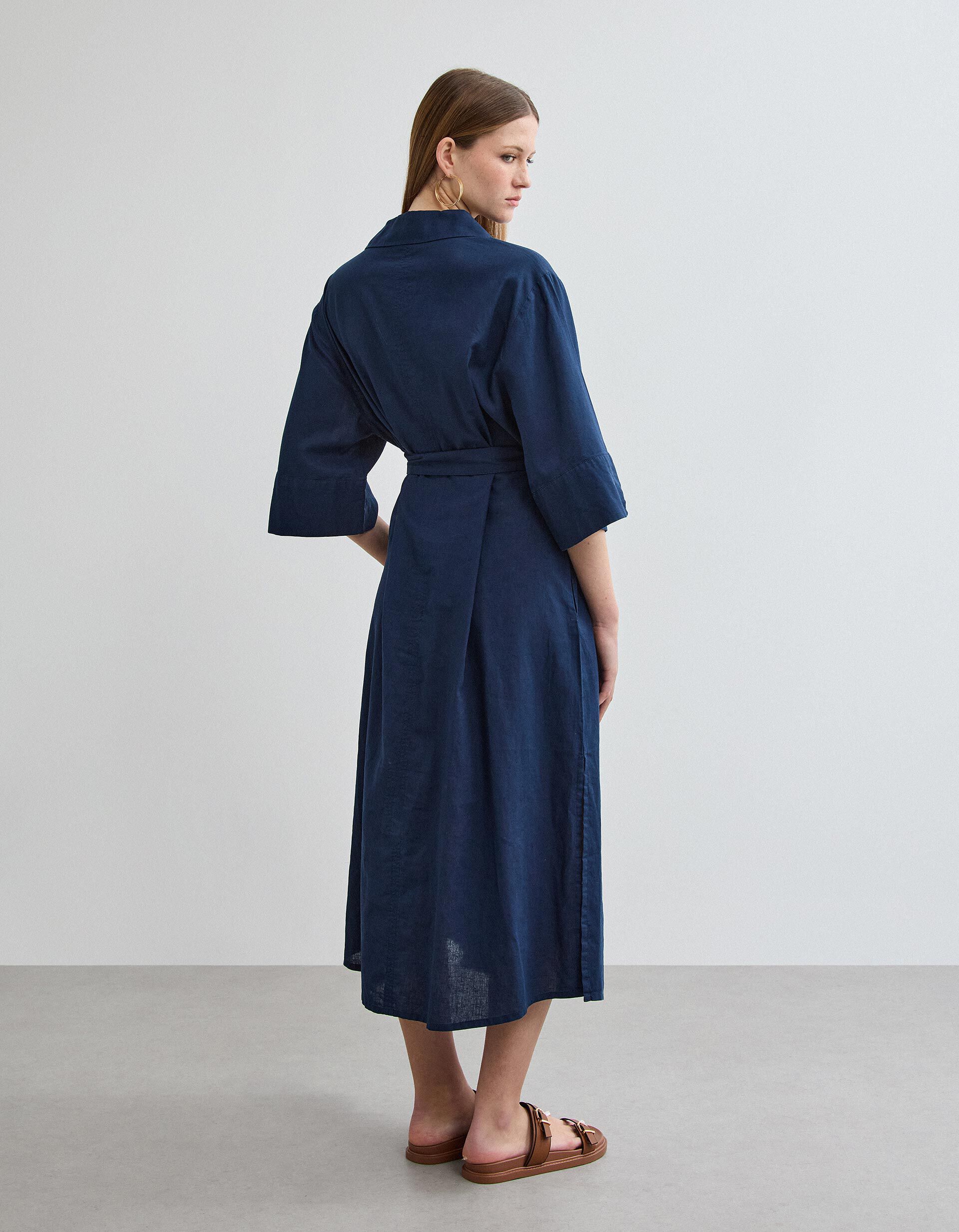 Comprar Online Vestido com Linho, Mulher, Azul Escuro