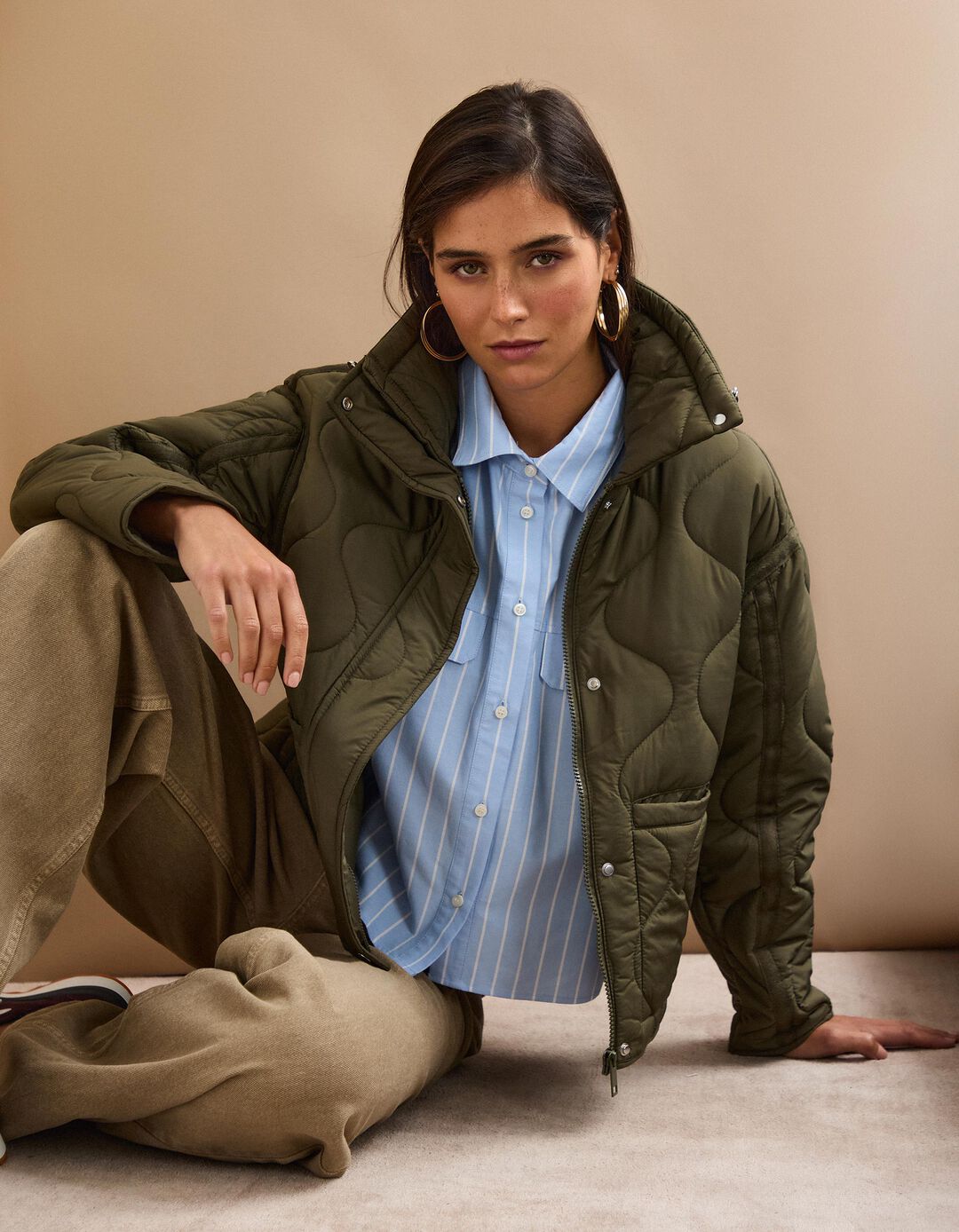Casaco Acolchoado, Mulher, Verde Escuro