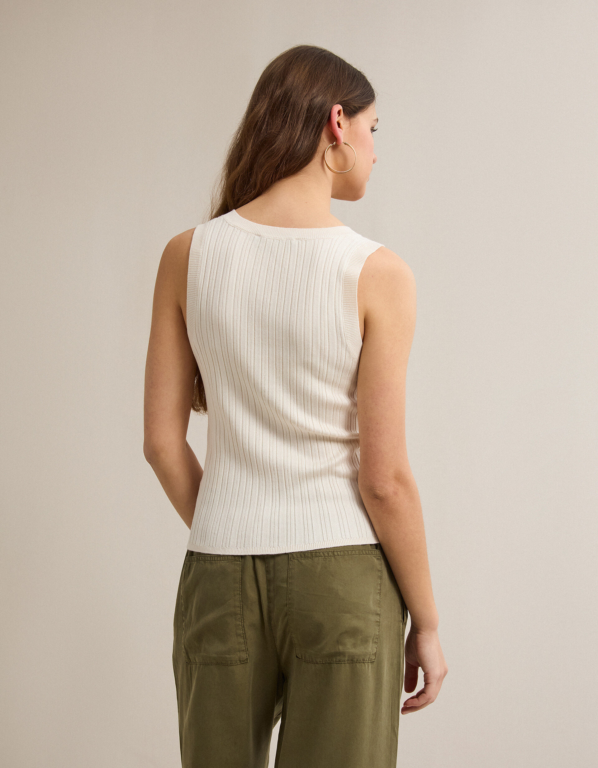 Comprar Online Top de Malha Canelada, Mulher, Cru