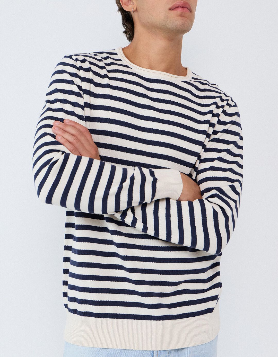 Camisola &Agrave;s Riscas, Homem, Branco