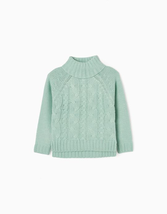 Braided Knit Jumper for Girls, Aqua Green