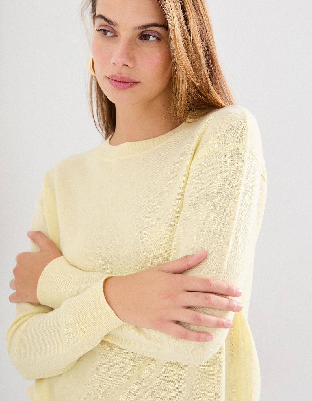 Camisola de Lã com Caxemira, Mulher, Amarelo Claro