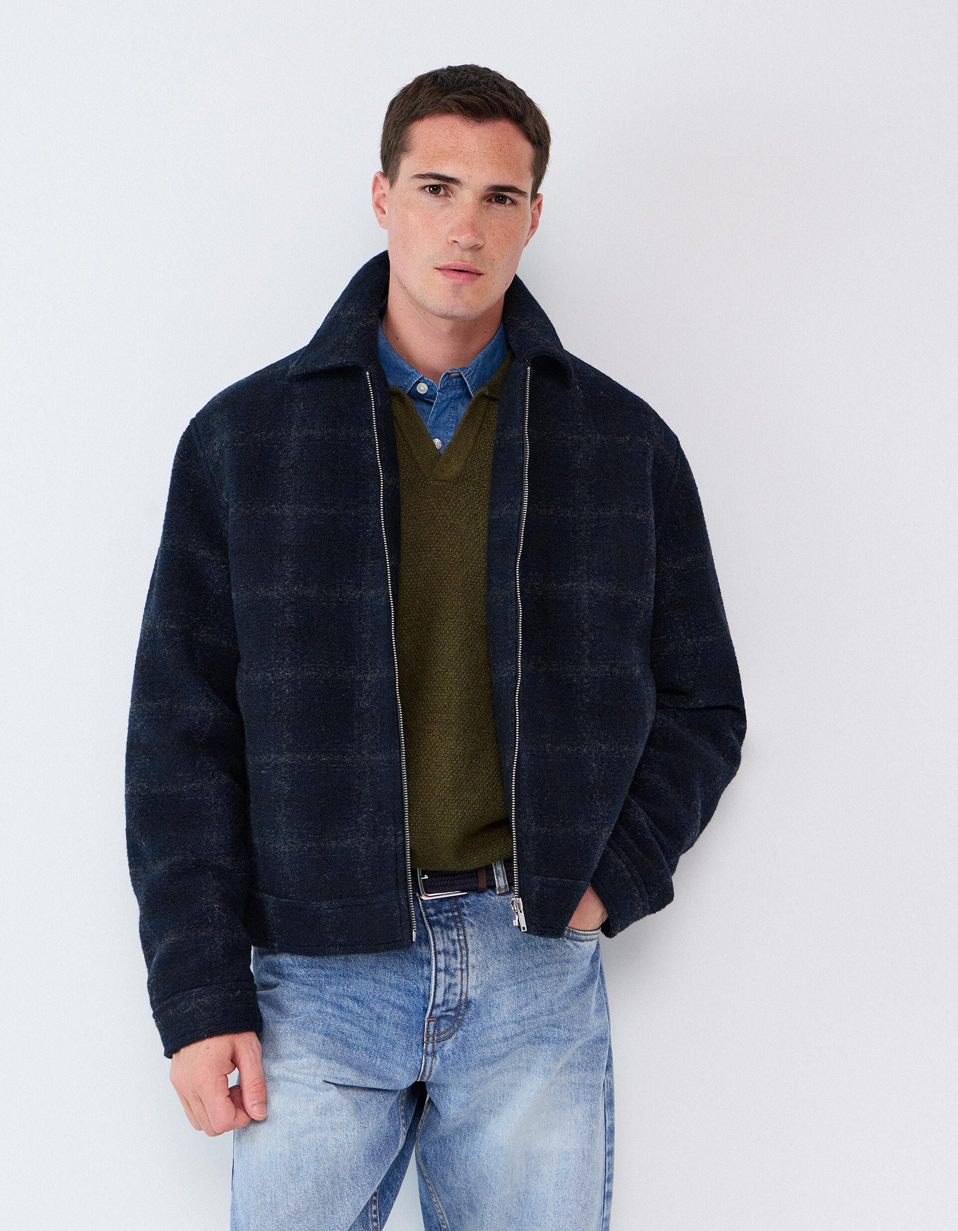 Comprar Online Casaco De Xadrez, Homem, Azul Escuro