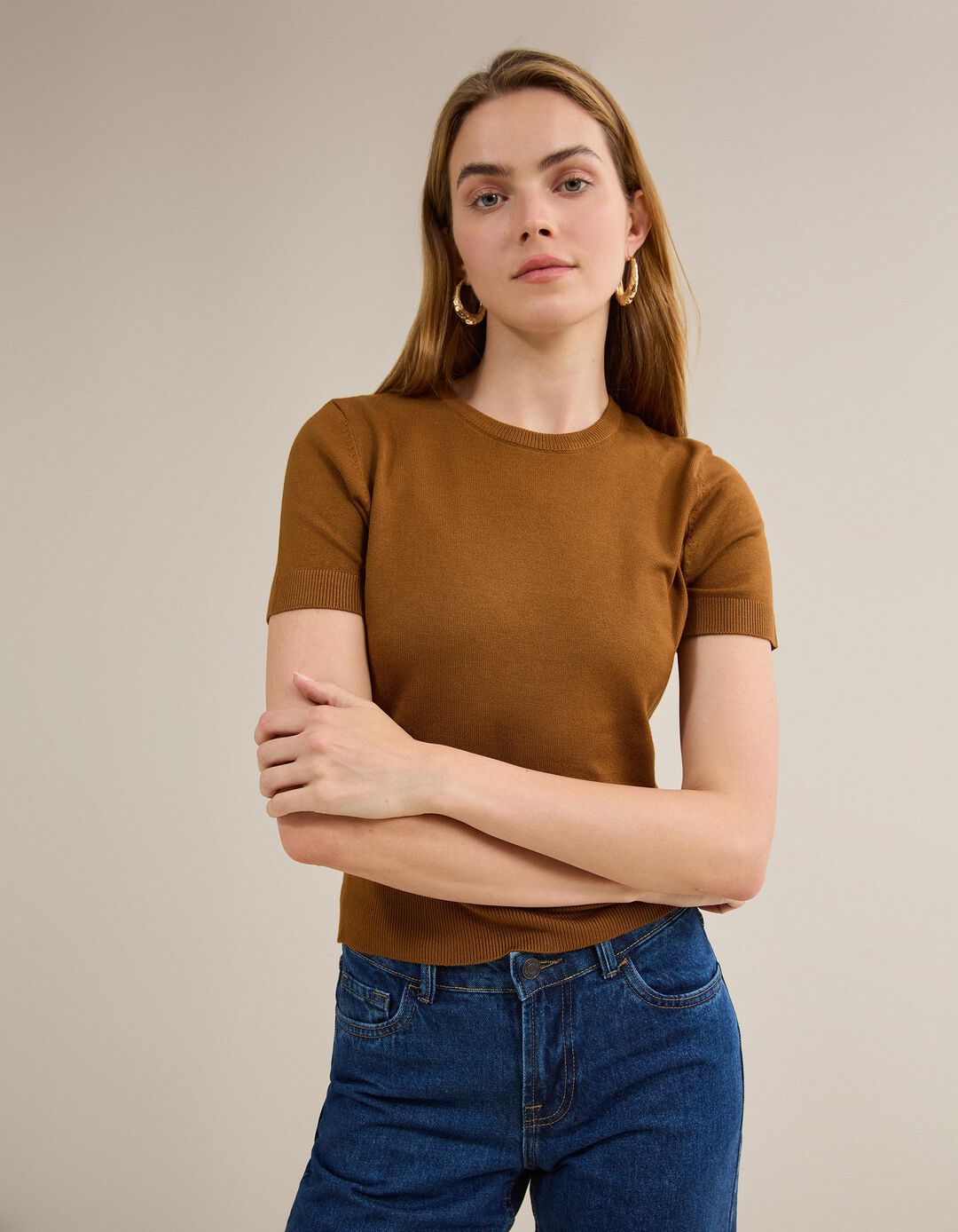 Camisola de Malha, Mulher, Castanho Claro