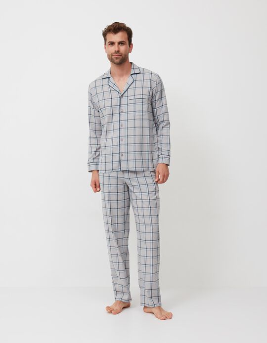 Plaid Pyjamas, Men, Light Grey