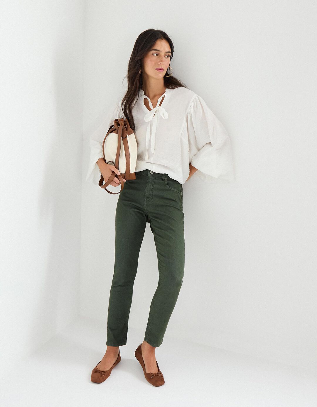 Calças de Ganga 'Skinny', Mulher, Verde Escuro