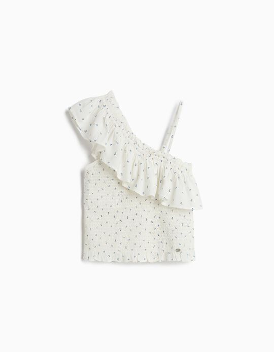 Comprar Online Top Assim&eacute;trico Com Folhos, Menina, Branco