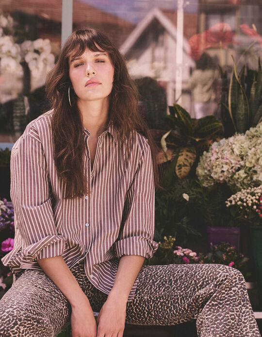 Comprar Online Camisa Oversize Em Popelina, Mulher, Castanho