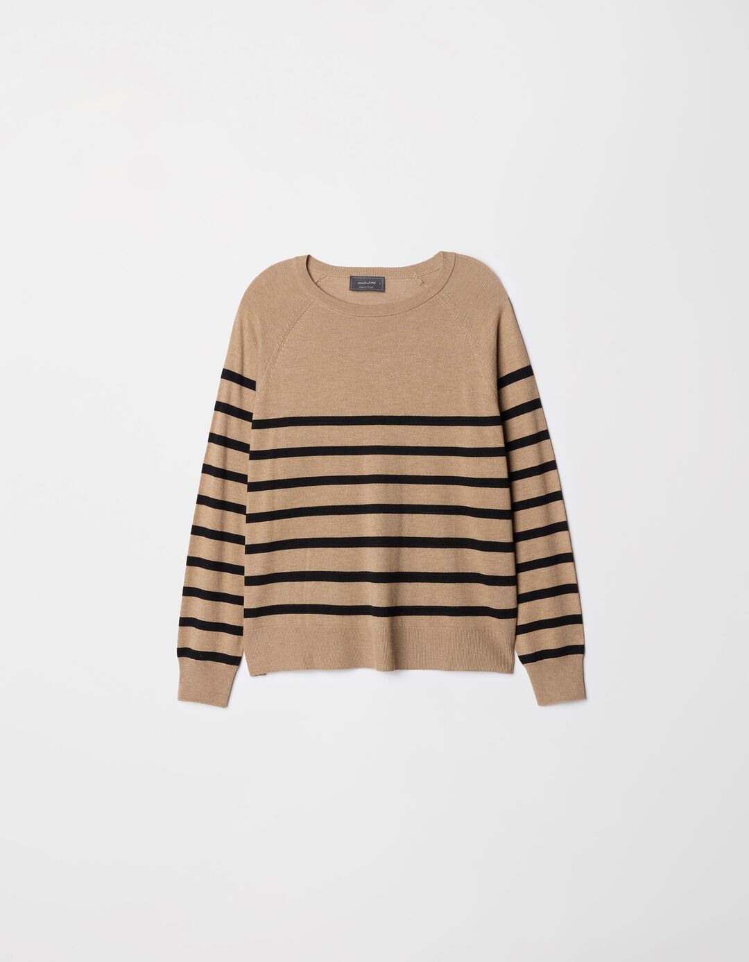 Camisola Mistura de Caxemira Riscas, Mulher, Bege