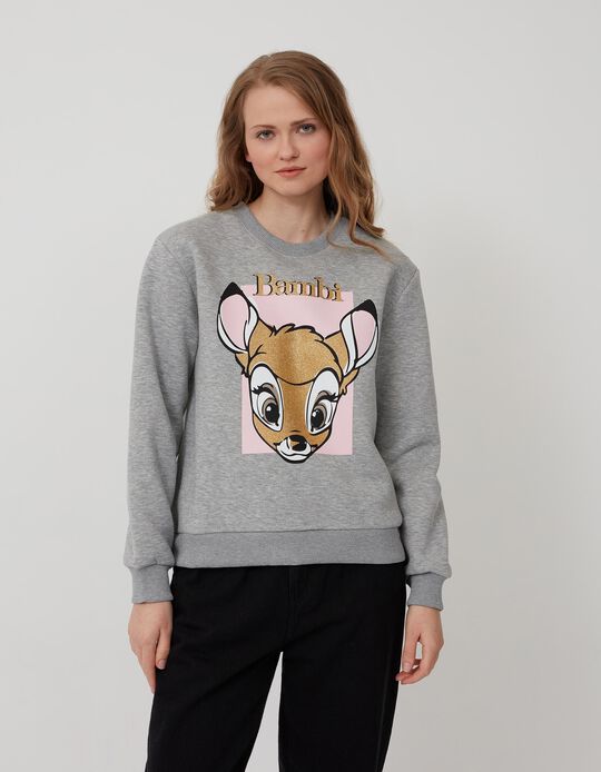 Sweatshirt Estampado Bambi, Mulher, Cinza