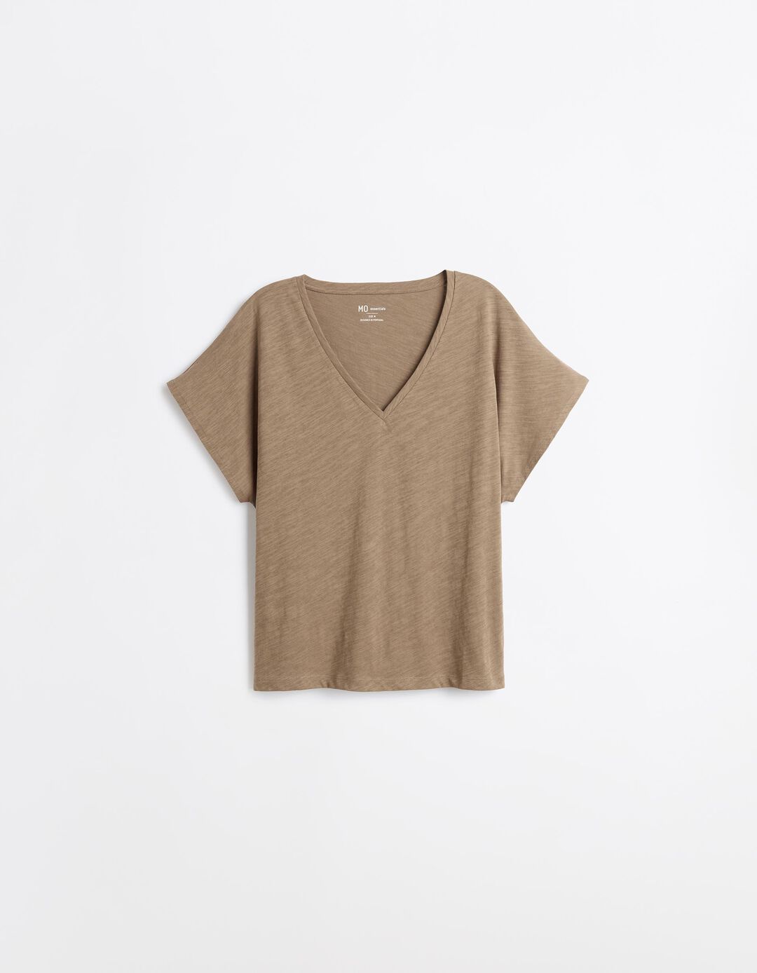 T-shirt Decote em V, Mulher, Bege Escuro