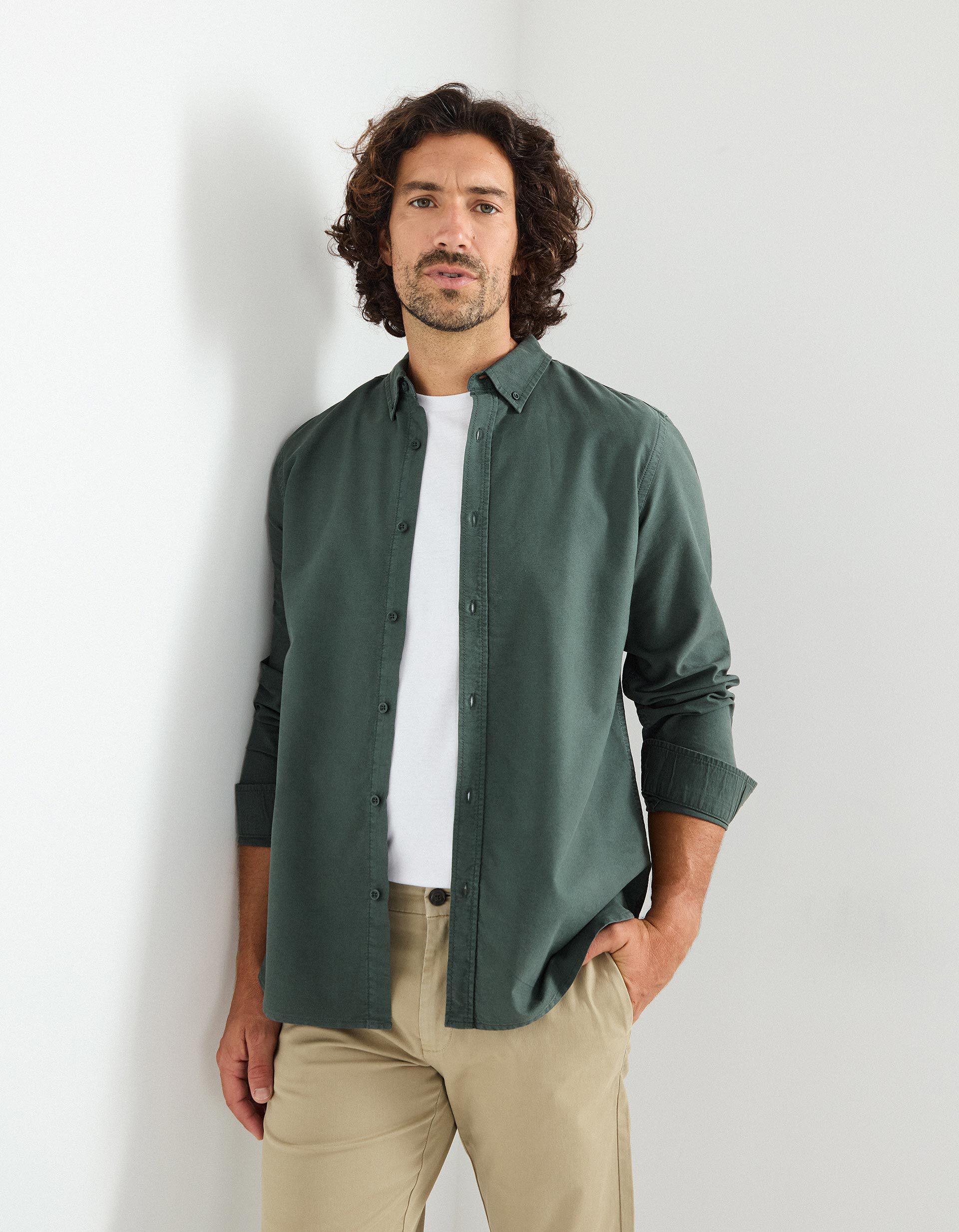 Comprar Online Camisa de Manga Comprida Oxford, Homem, Verde Escuro