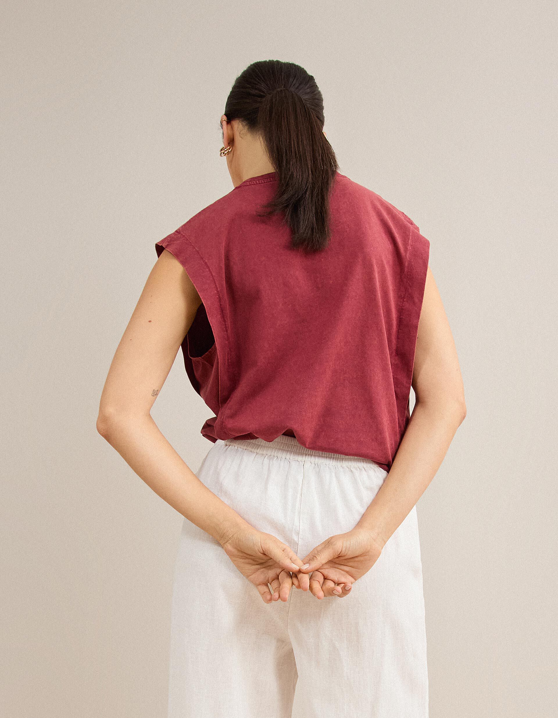 Comprar Online T-shirt Manga Cava, Mulher, Vermelho Escuro