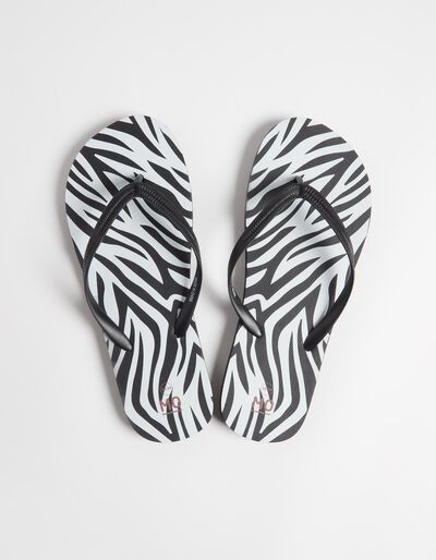 Zebra Flip Flops, Women, Black/White