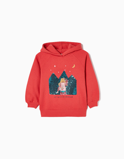 Hooded Sweatshirt in Cotton for Girls 'Adventure', Red