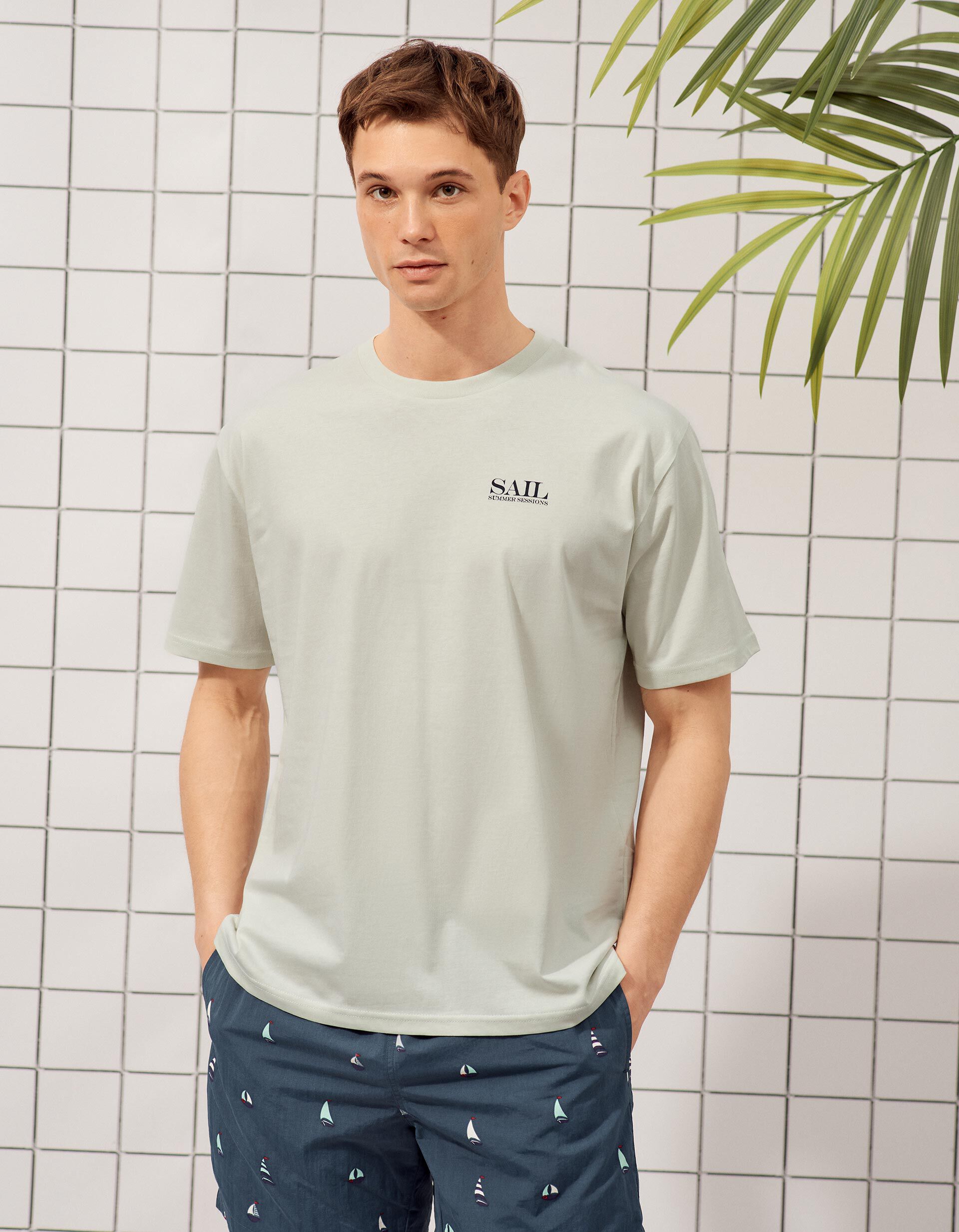 Comprar Online T-shirt Estampada, Homem, Verde &Aacute;gua