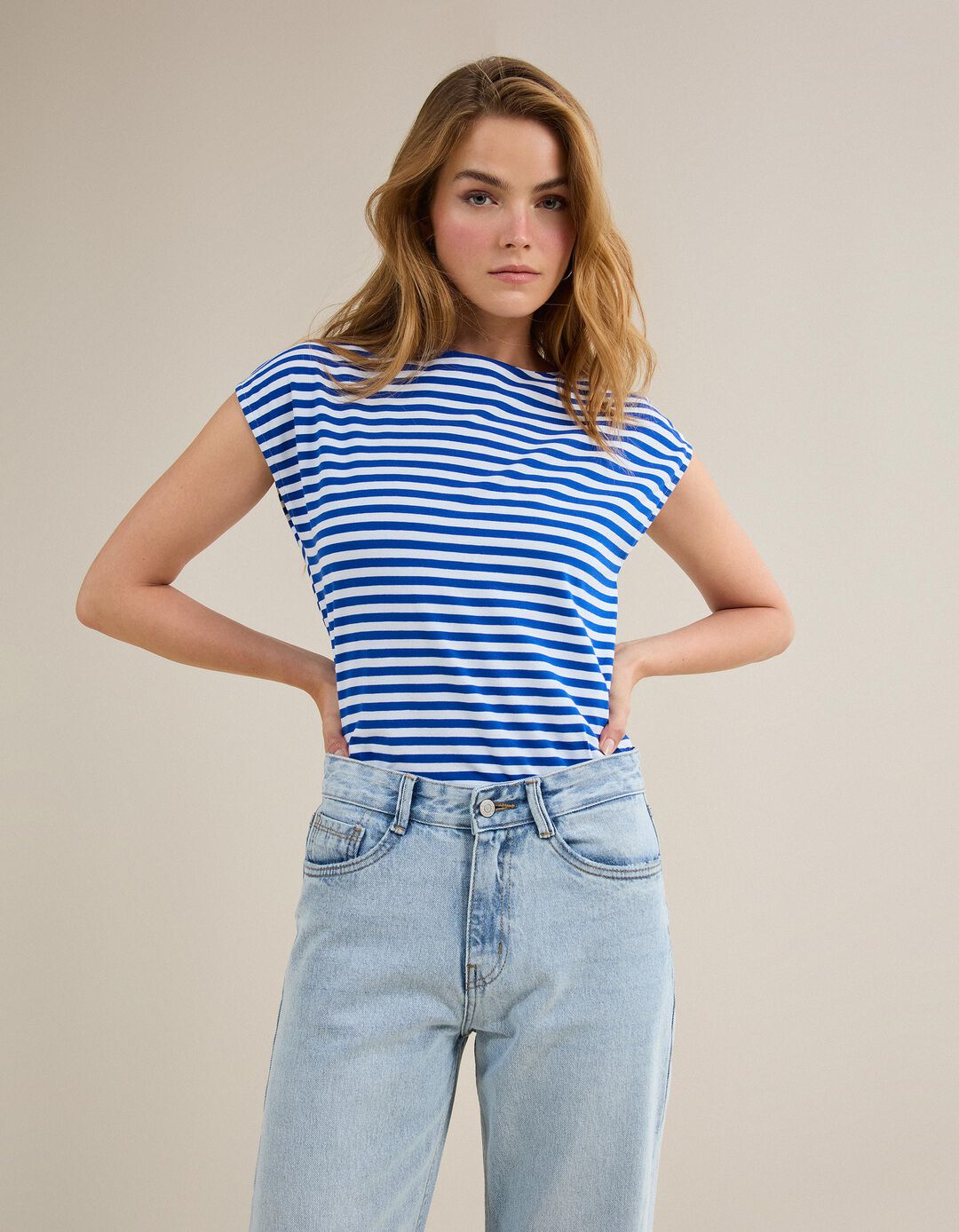 T-shirt Riscas, Mulher, Azul 