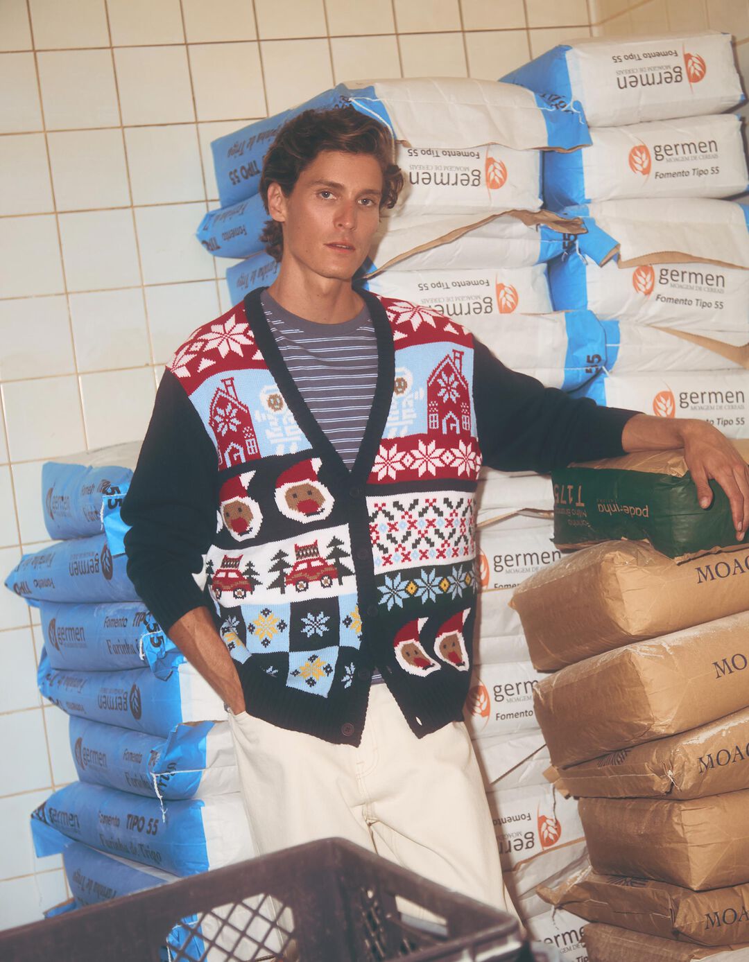 Casaco Natal de Malha, Homem, Azul Escuro