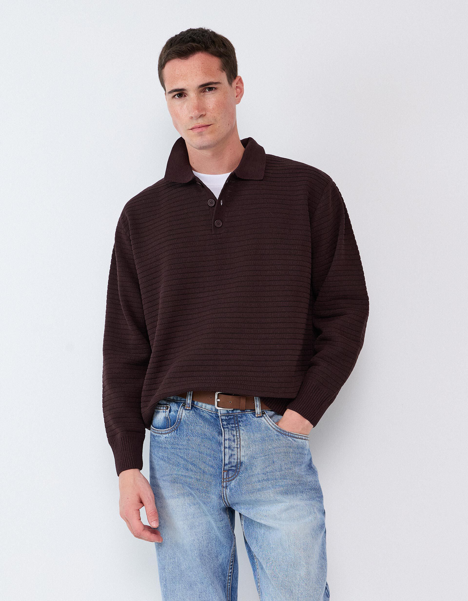 Comprar Online Camisola De Malha Gola Polo, Homem, Castanho Escuro