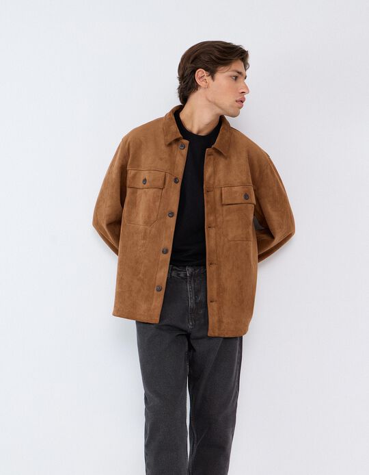 Comprar Online Sobrecamisa Efeito Camur&ccedil;a, Homem, Bege Escuro