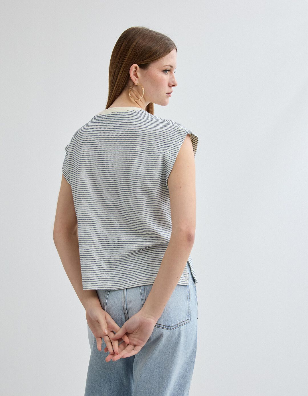 T-shirt Riscas, Mulher, Bege Claro