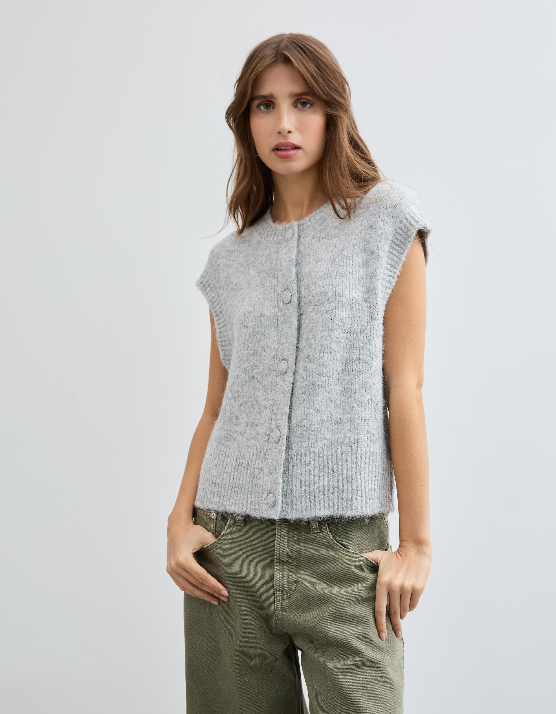 Comprar Online Colete com L&atilde;, Mulher, Cinzento Claro