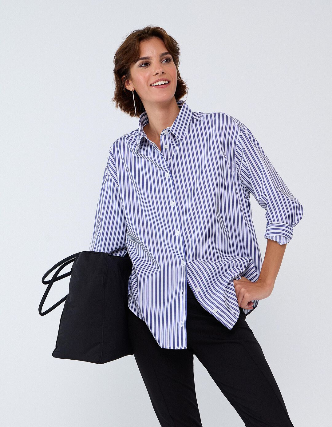 Camisa &Agrave;s Riscas, Mulher, Azul 