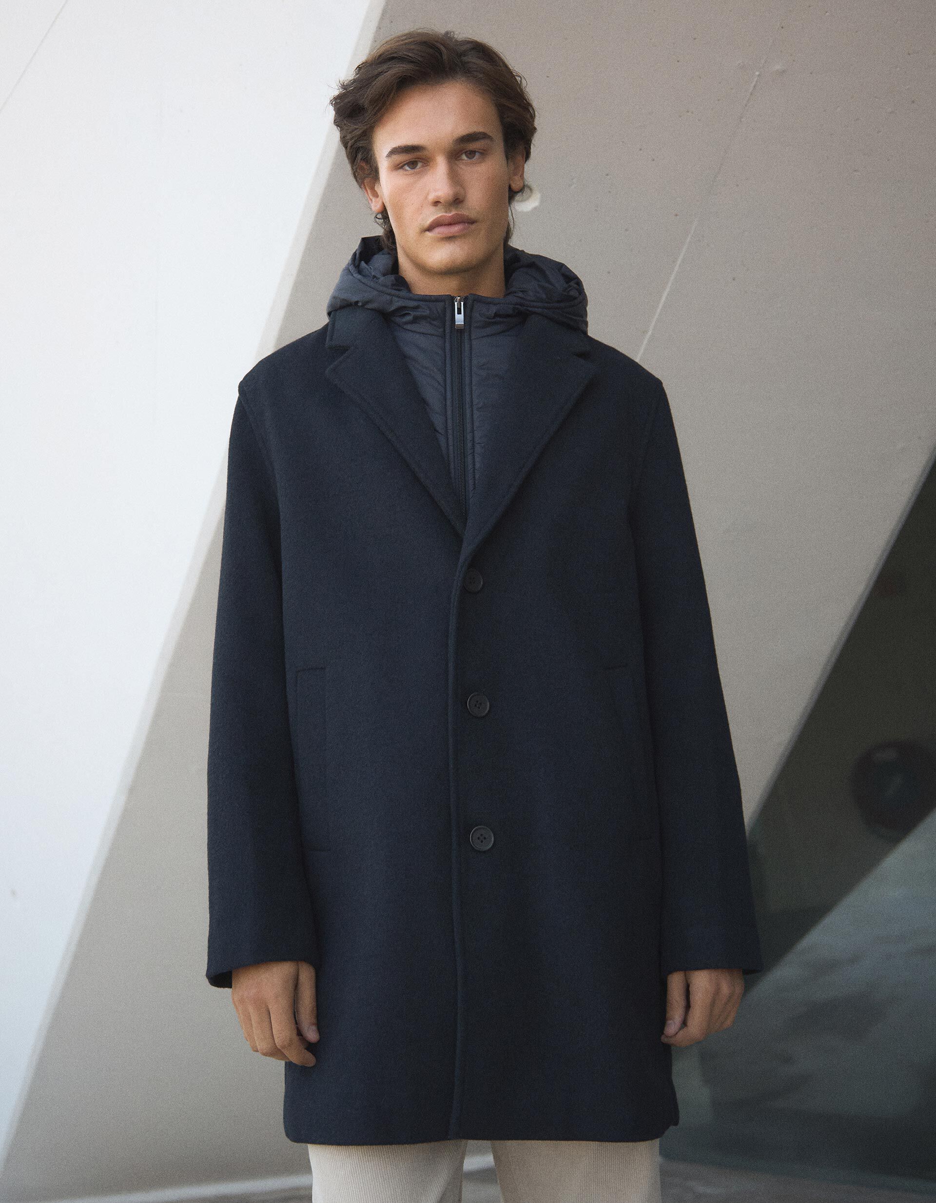 Sobretudo com Capuz, Homem, Azul Escuro