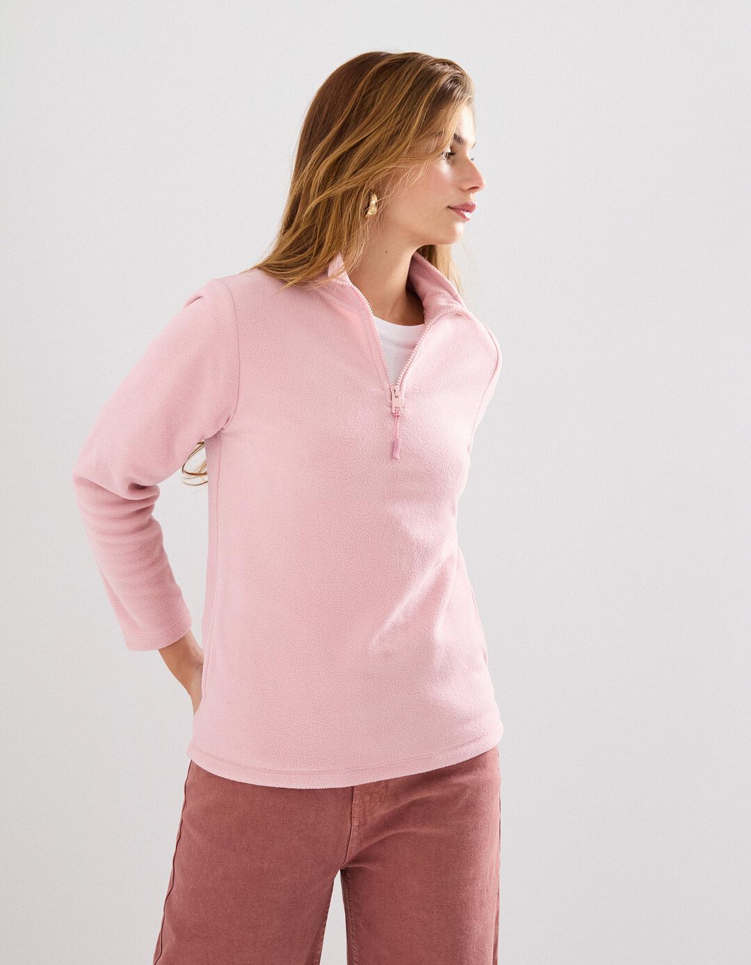 Camisola Polar com Fecho, Mulher, Rosa