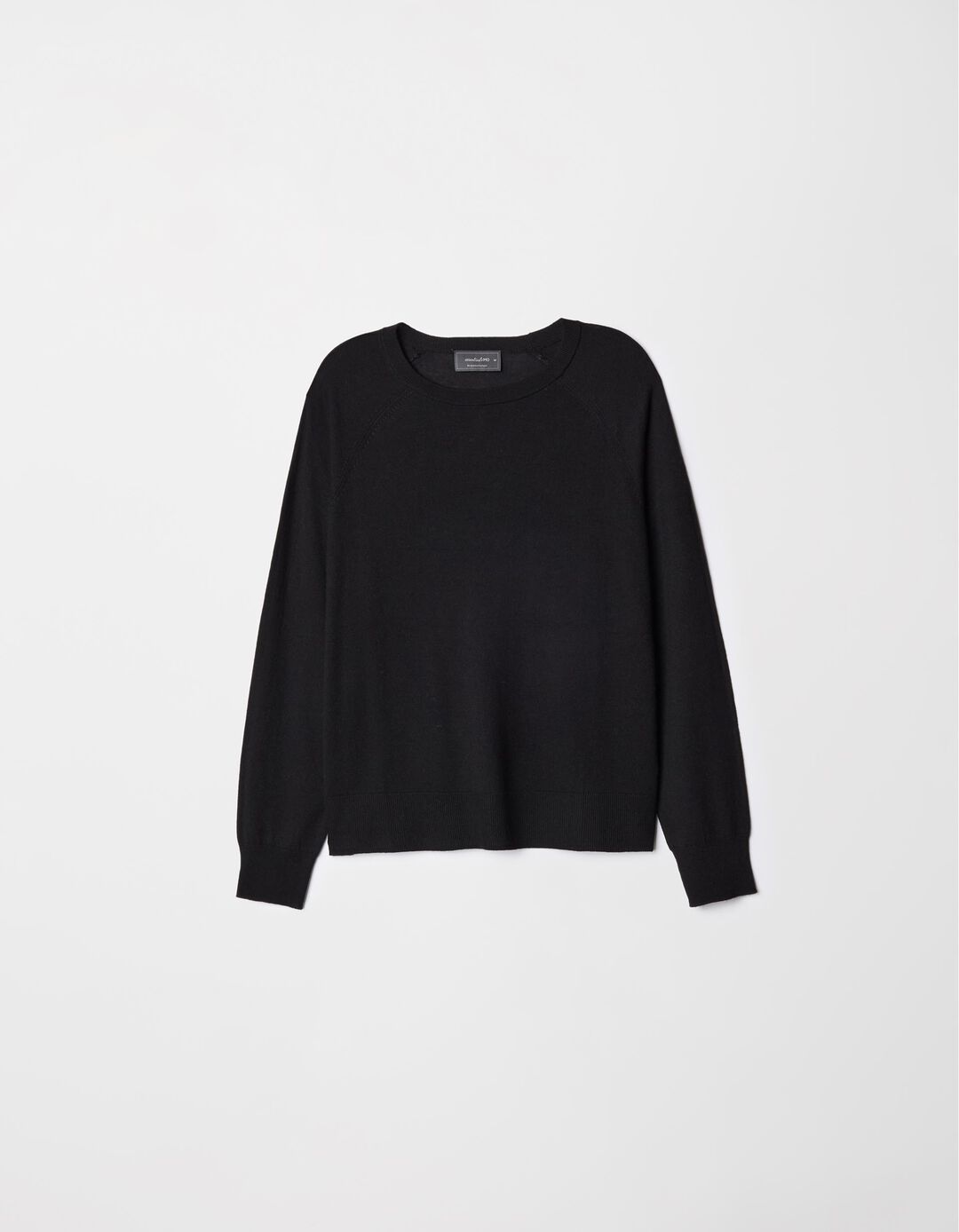 Camisola Mistura de Caxemira Decote Redondo, Mulher, Preto