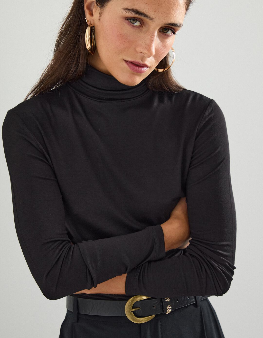 Camisola com Gola Alta, Mulher, Preto