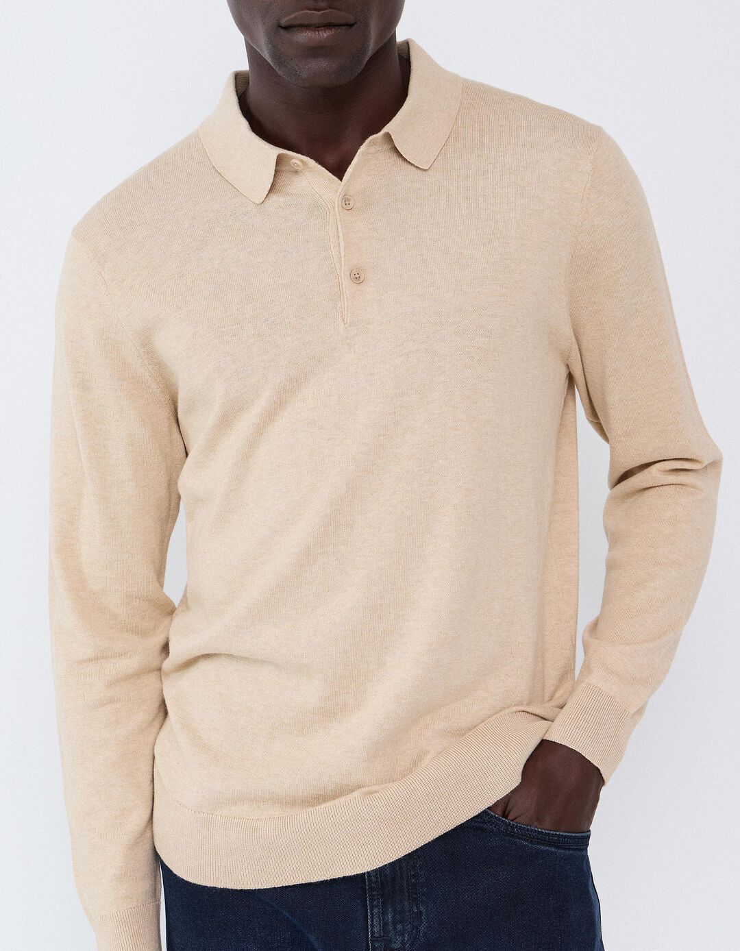 Polo De Malha Com Caxemira, Homem, Bege Claro