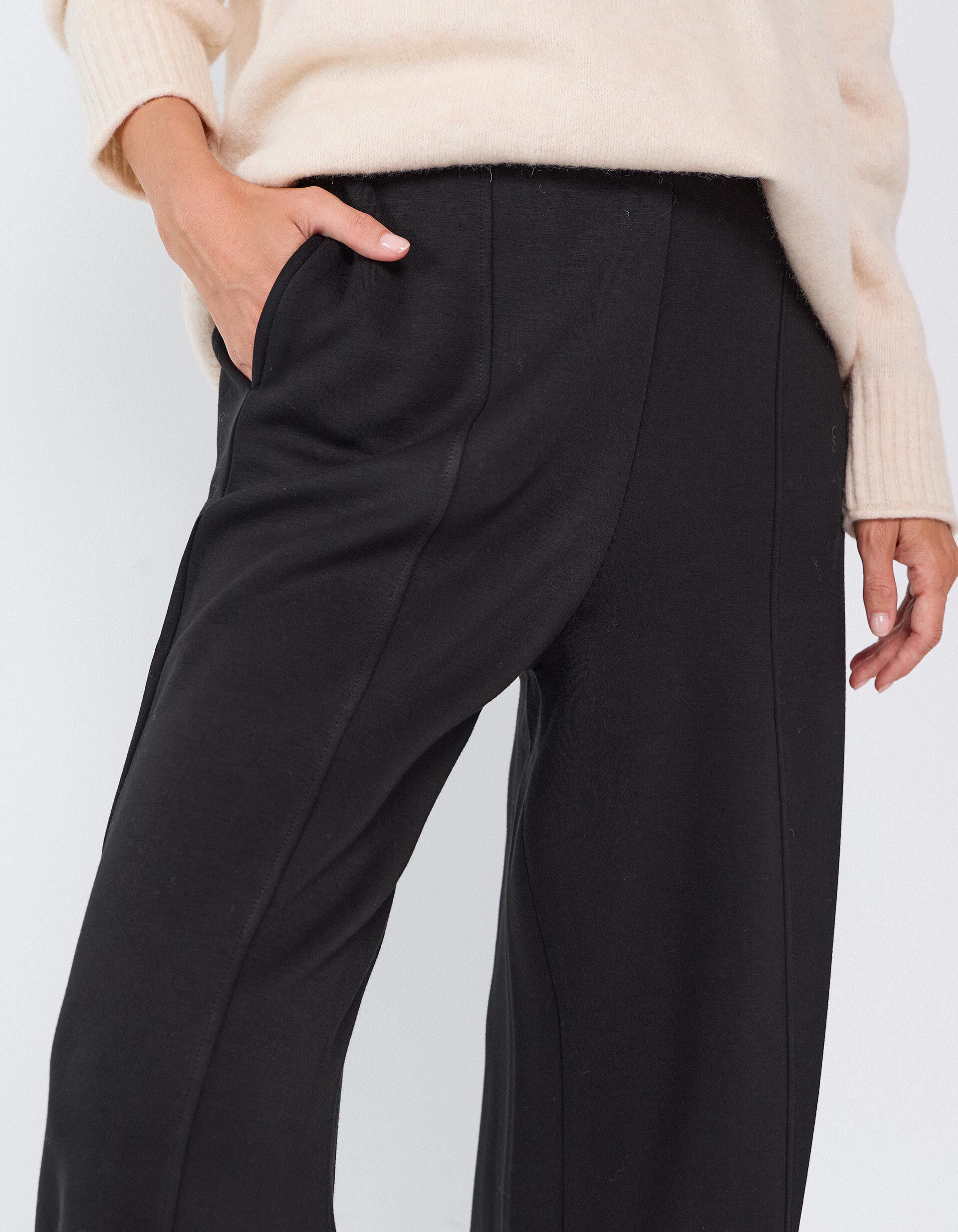Comprar Online Cal&ccedil;as De Malha Interlock Wide Leg, Mulher, Preto