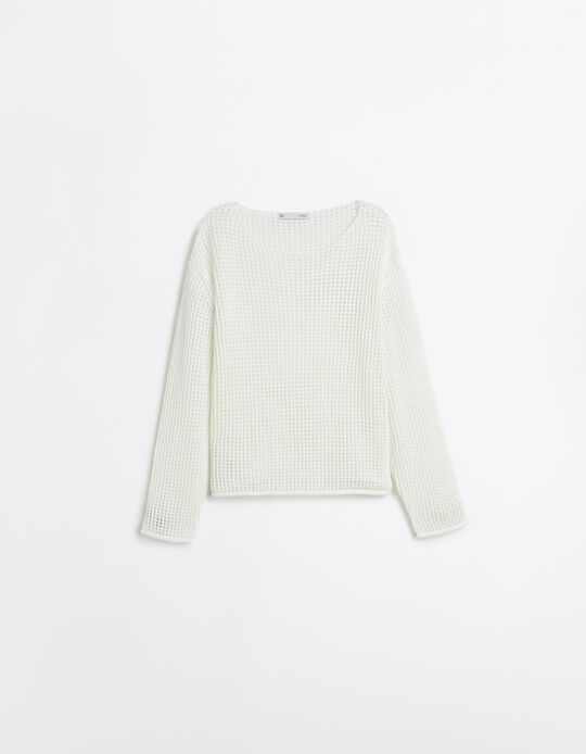 Comprar Online Camisola de Malha Crochet, Mulher, Branco